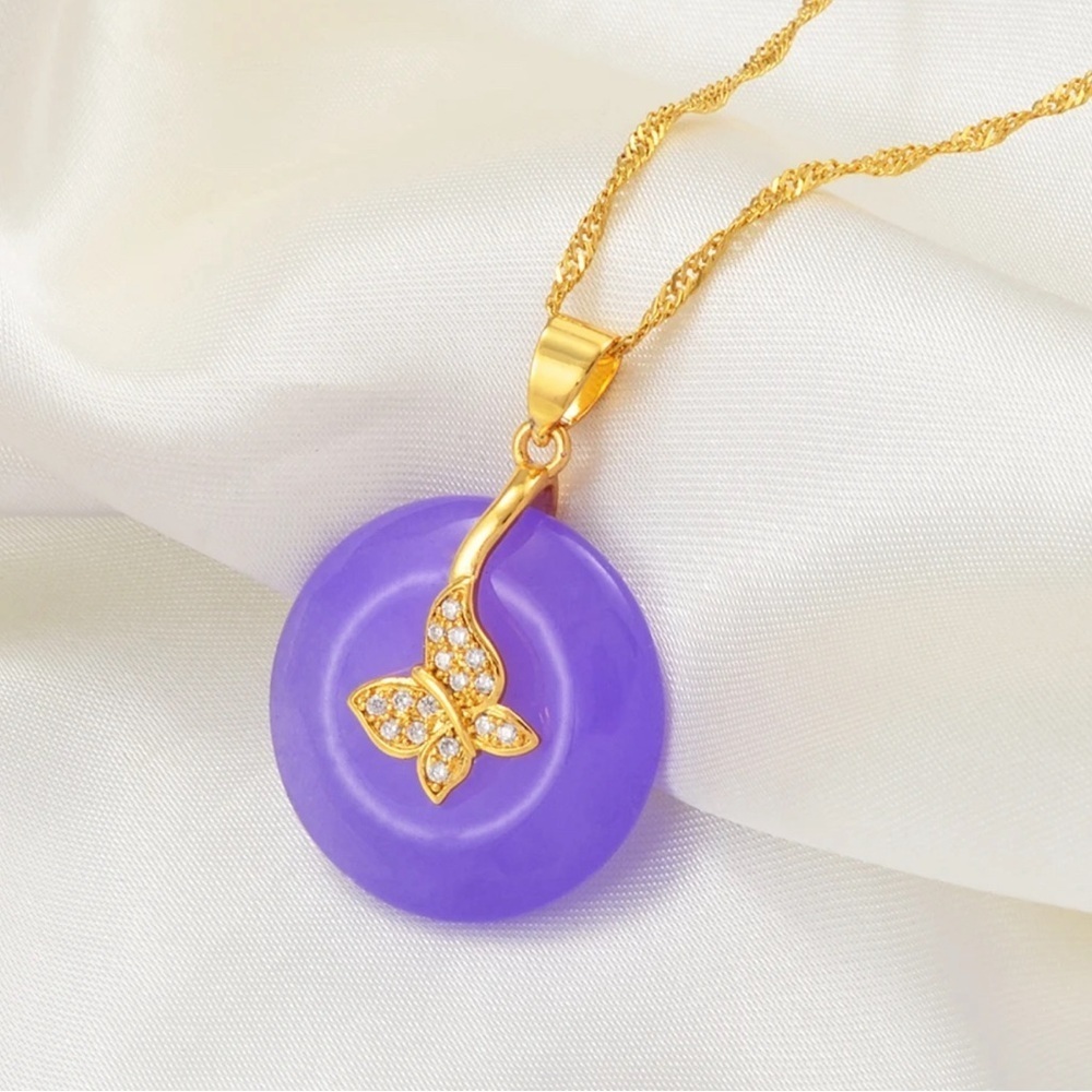 Purple butterfly Buddha necklace